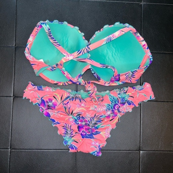 Shade & Shore Women's Shore Bikini Set Firey Coral Tropical 36 DD and Medium - Picture 7 of 10